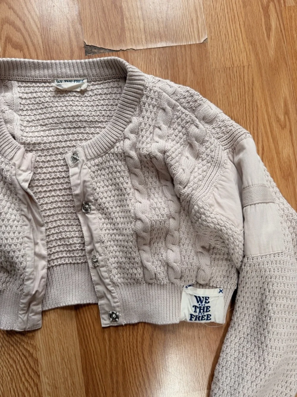 We The Free Cropped Cable-Knit Cardigan in Cream - Picture 2 of 5